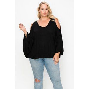 Women’s Black Solid Top Featuring Kimono Style Long Sleeve